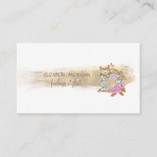 Naaimachine Cat Faux Gold Folie Brush Stroke Visitekaartje (Voorkant)