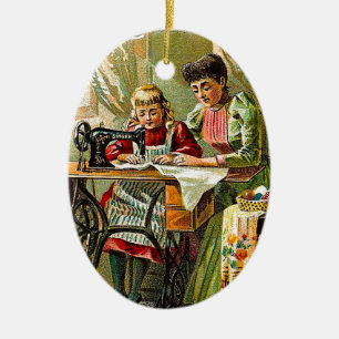naaimachine "De eerste les" Vintage Keramisch Ornament