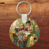 naaimachine "De eerste les" Vintage Sleutelhanger (Voorkant)