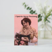  naaimachine die zware machines bedient briefkaart (Staand voorkant)