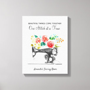 Naaimachine Dressmaker Zwart Wit Quote Canvas Afdruk