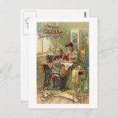 naaimachine en "de eerste les" briefkaart (Voorkant / Achterkant)