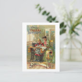 naaimachine en "de eerste les" briefkaart (Staand voorkant)