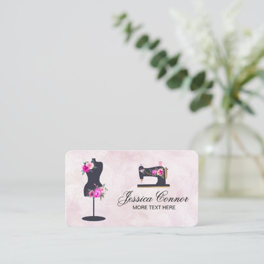 Naaimachine en QR Code lente wilde bloemen Visitekaartje (Staand voorkant)