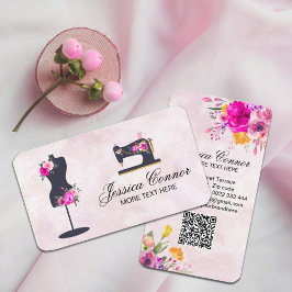 Naaimachine en QR Code lente wilde bloemen Visitekaartje