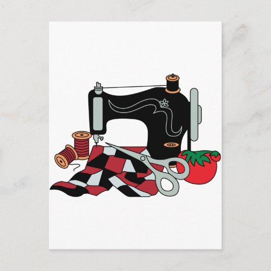 naaimachine en watten briefkaart (Voorkant)