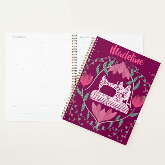 naaimachine: Floral Fuschia gepersonaliseerd Planner (Display)