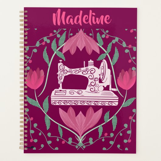  naaimachine: Floral Fuschia gepersonaliseerd Planner (Voorkant)