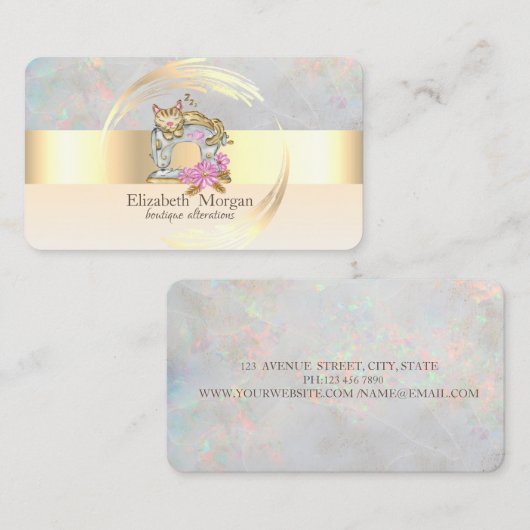 Naaimachine Gold Stripe Opal Holographic Visitekaartje (Voorkant / Achterkant)