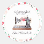 naaimachine handgemaakt met liefde ronde sticker (Voorkant)