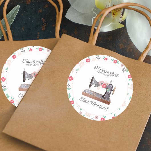 naaimachine handgemaakt met liefde ronde sticker