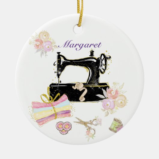 naaimachine keramisch ornament (Voorkant)