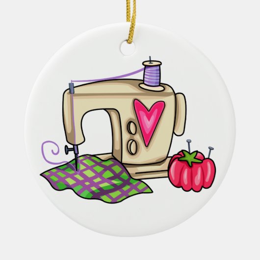 naaimachine keramisch ornament (Voorkant)