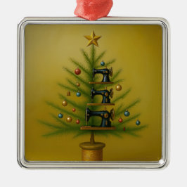 Naaimachine Kerstboom Happy Crafty Kerstmis Metalen Ornament