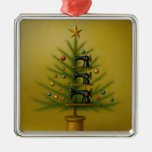 Naaimachine Kerstboom Happy Crafty Kerstmis Metalen Ornament