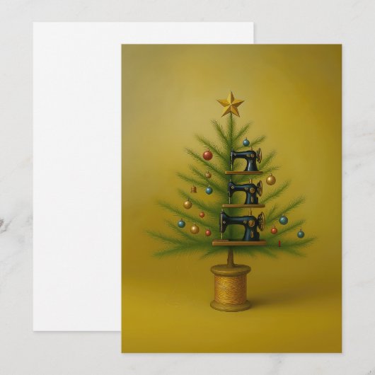 Naaimachine Kerstboom Happy Crafty Xmas Feestdagenkaart (Voorkant / Achterkant)