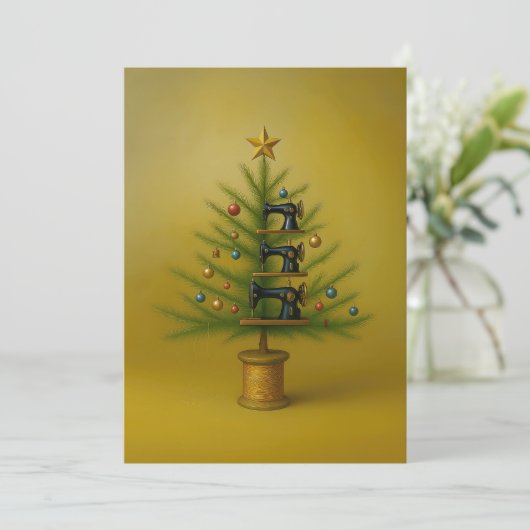 Naaimachine Kerstboom Happy Crafty Xmas Feestdagenkaart (Staand voorkant)