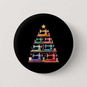 Naaimachine Kerstboom Lichtjes Kerstman Hoed Xma Ronde Button 5,7 Cm