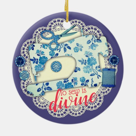 Naaimachine  kerstversiering met bloemen keramisch ornament (Achterkant)