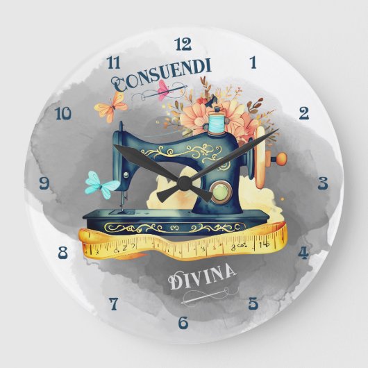 naaimachine Latijn naaien is goddelijk Grote Klok (Voorkant)