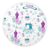 naaimachine Mannequin Blauw Paarse Keramische Knop (Voorkant)