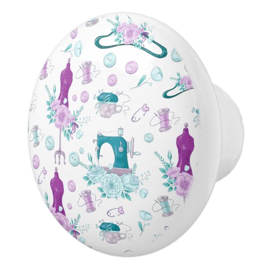 naaimachine Mannequin Blauw Paarse Keramische Knop (Rechts)