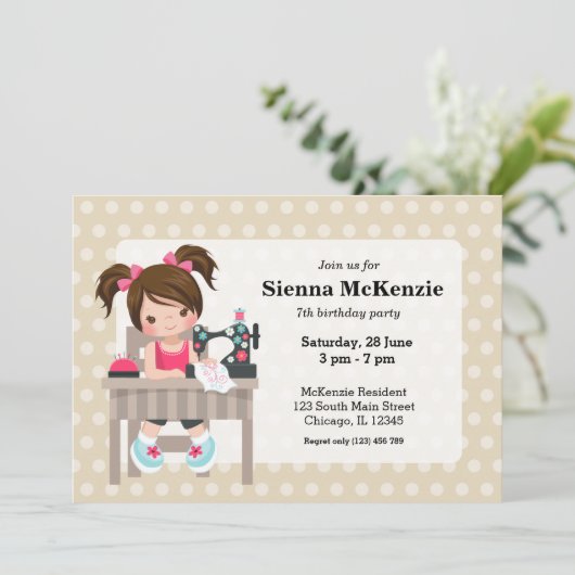 Naaimachine meisje kaart (Staand voorkant)