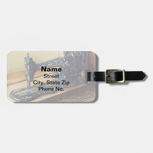  naaimachine met bloemenmotief bagagelabel (Voorkant horizontaal)