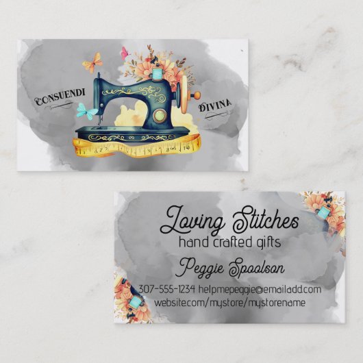  naaimachine naaister quilter kaart visitekaartje (Voorkant / Achterkant)