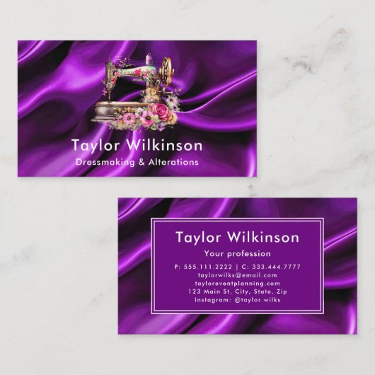 Naaimachine naaistress Paarse Visitekaartje (Voorkant / Achterkant)