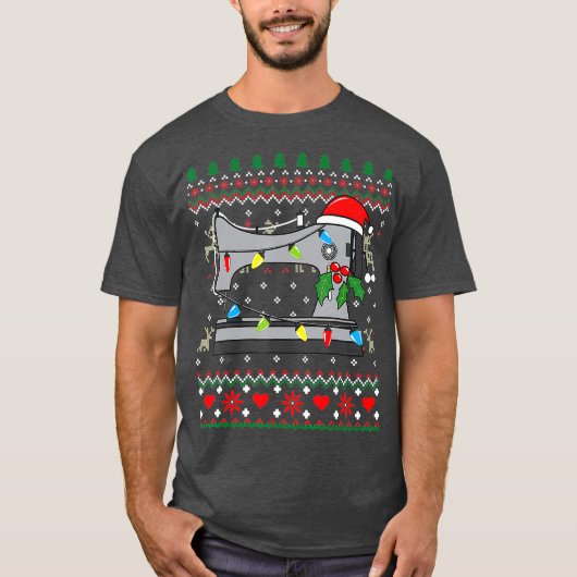 Naaimachine naaiwerk kerstversiering t-shirt (Voorkant)