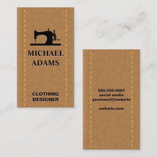 naaimachine | op maat maken | gestikt leer visitekaartje (Voorkant / Achterkant)