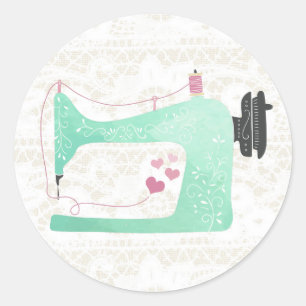 Naaimachine op Shabby Chic Kant & Jute Ronde Sticker