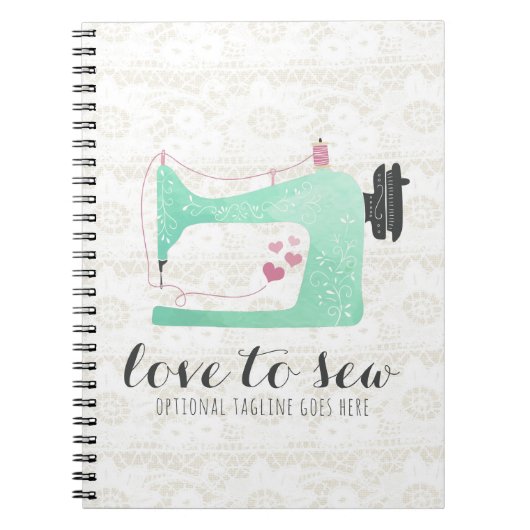 Naaimachine op Shabby Chic Kant & Jutezakkenstof Notitieboek (Voorkant)