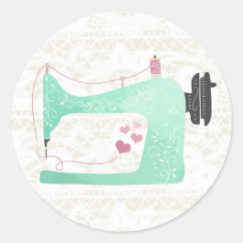 naaimachine op Shabby Chic Lace & Burlap Ronde Sticker