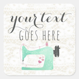 naaimachine op Shabby Chic Lace & Burlap Vierkante Sticker