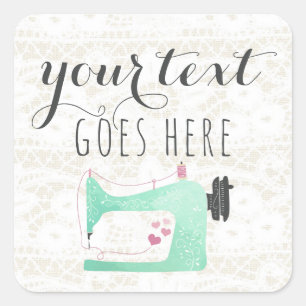 naaimachine op Shabby Chic Lace & Burlap Vierkante Sticker