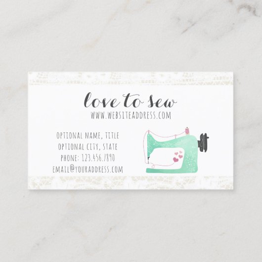 naaimachine op Shabby Chic Lace & Burlap Visitekaartje (Achterkant)