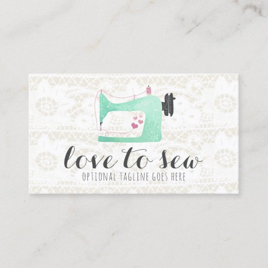 naaimachine op Shabby Chic Lace & Burlap Visitekaartje (Voorkant)