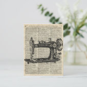  naaimachine potlood boven oude boekpagina briefkaart (Staand voorkant)