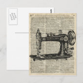  naaimachine potlood boven oude boekpagina briefkaart (Voorkant / Achterkant)