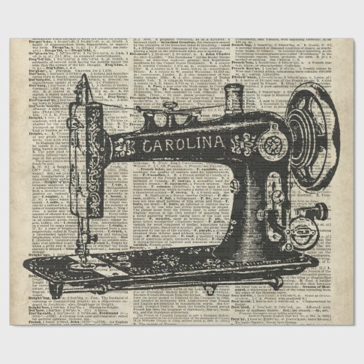 naaimachine potlood boven oude boekpagina cadeaupapier (Vlak)