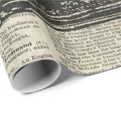 naaimachine potlood boven oude boekpagina cadeaupapier (Rol Hoek)