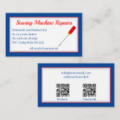 Naaimachine reparaties QR code blauw Visitekaartje (Voorkant / Achterkant)