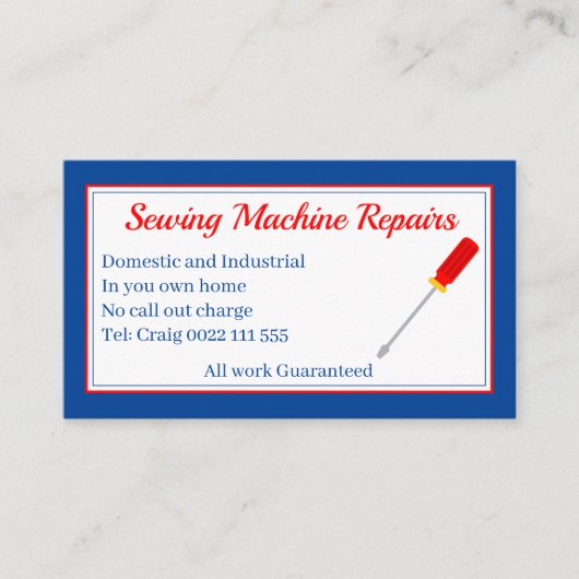 Naaimachine reparaties QR code blauw Visitekaartje (Voorkant)