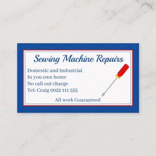 Naaimachine repareert blauw Visitekaartje (Voorkant)