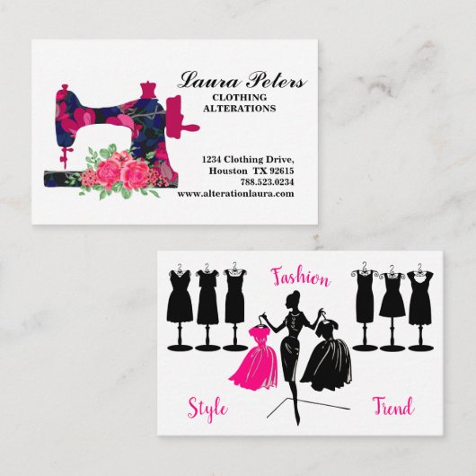 Naaimachine Roos bloemen kleding Visitekaartje (Voorkant / Achterkant)