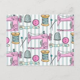 Naaimachine - Roze Ambachtelijke Naaiwerk Briefkaart