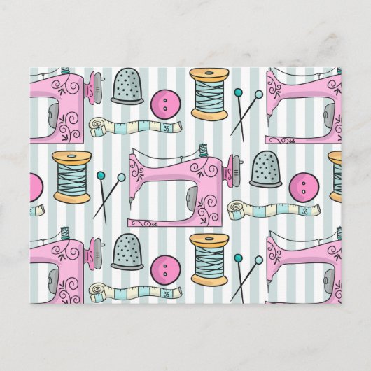 Naaimachine - Roze Ambachtelijke Naaiwerk Briefkaart (Voorkant)