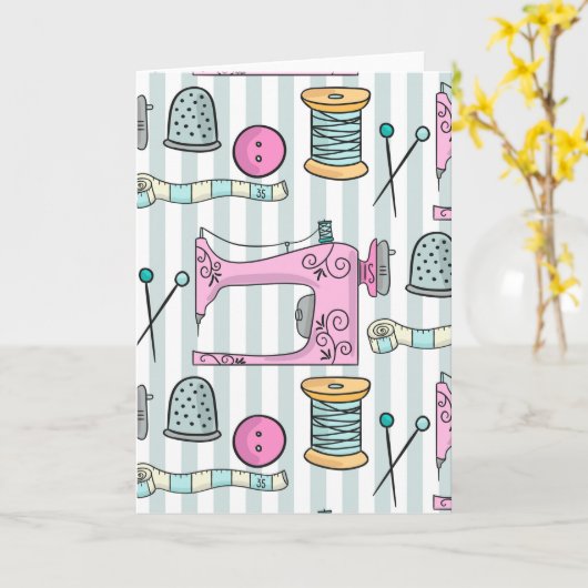 Naaimachine - Roze Ambachtelijke Naaiwerk Kaart (Gele Bloem)